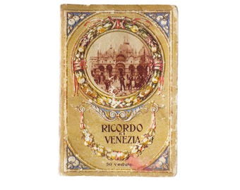 Venice photo album with black and white pictures and map, Ricordo di Venezia, Italian tourist souvenir, collectible book