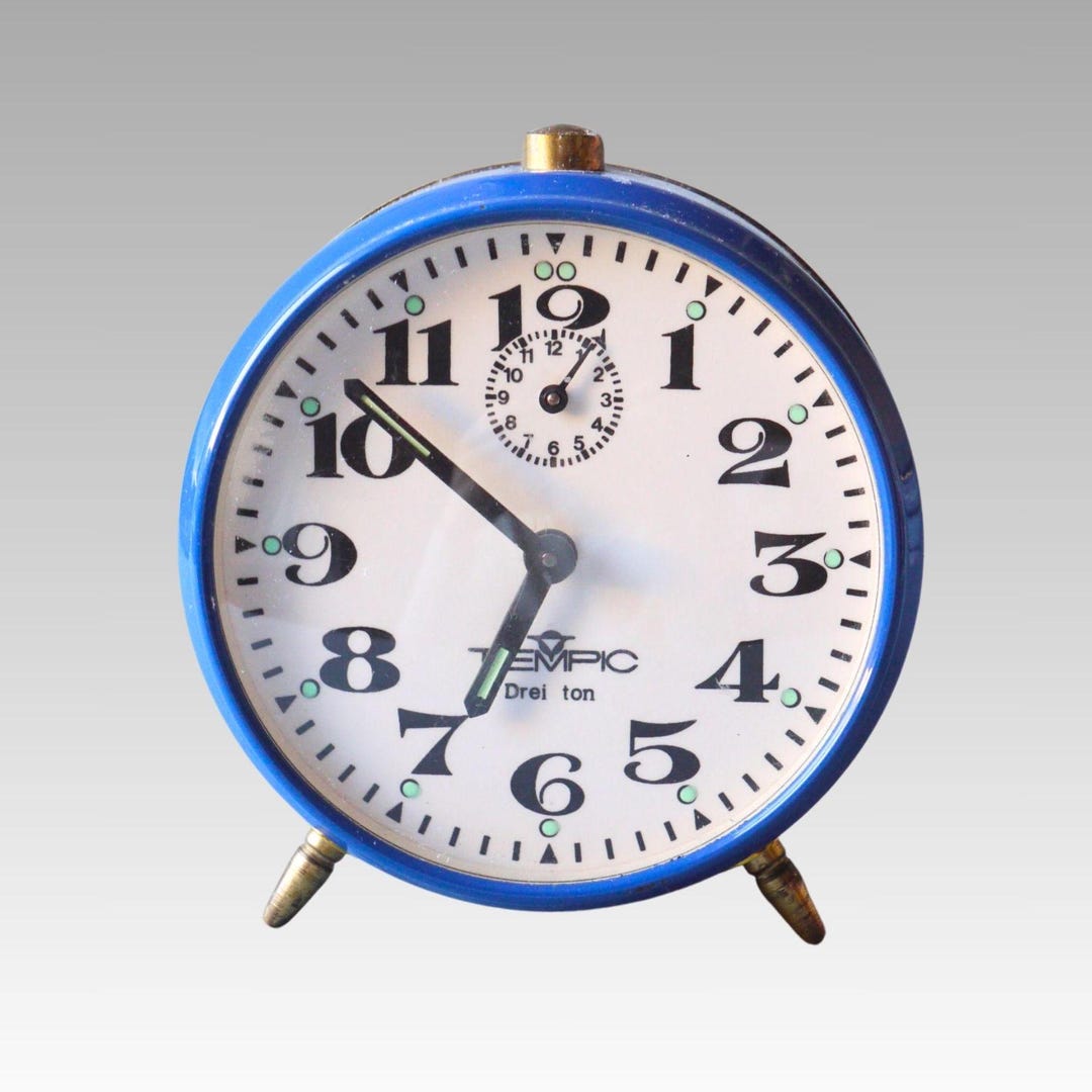 Tempic Blue Mechanical Tempic Drei Ton Alarm Clock From Germany, NOT WORKING ...