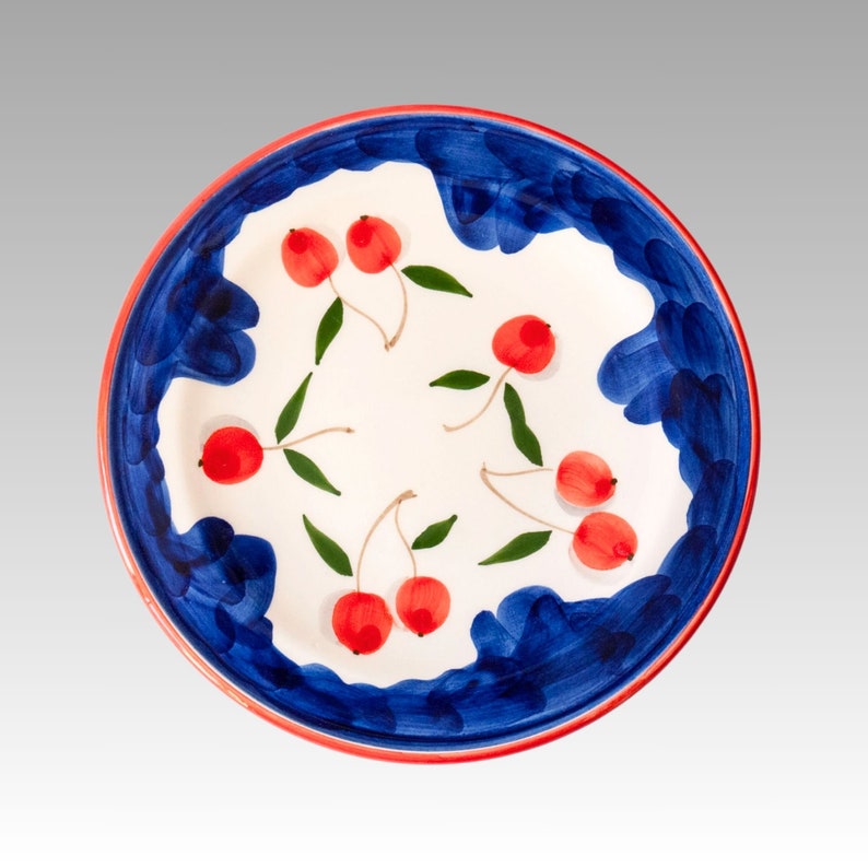 Set of two vintage ceramic plates with cherry pattern image 4