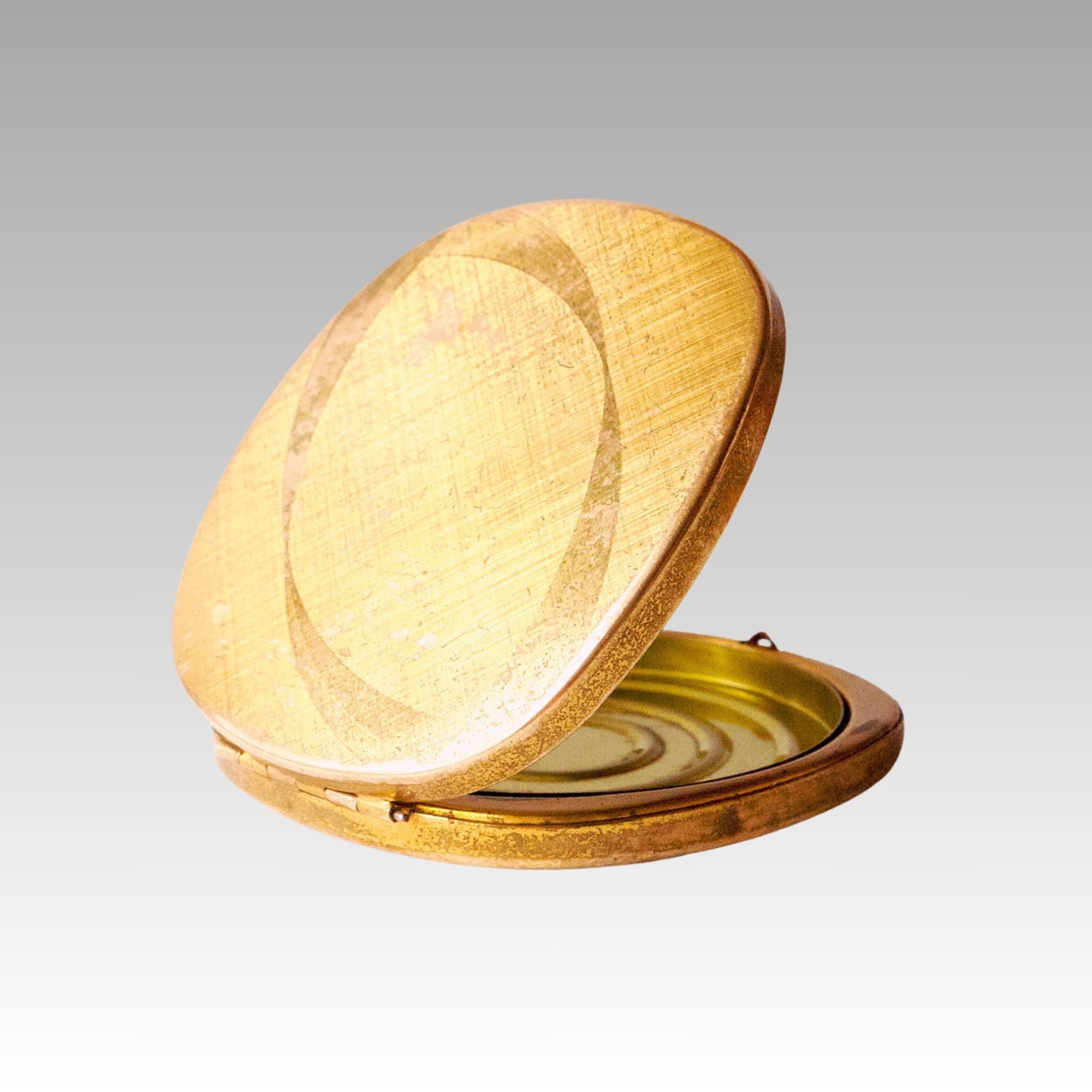 収集価値のある真鍮製パウダーコンパクト、鏡付きヴィンテージパウダー