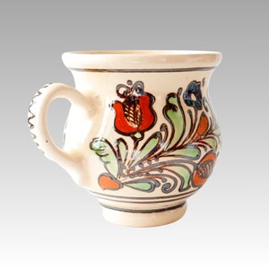 Handpainted Korond / Corund ceramic jug with bird motive, traditional pitcher, Hungarian pottery