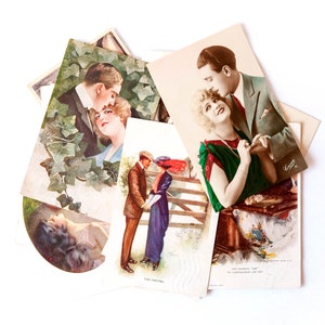 12 postales románticas antiguas con parejas enamoradas, tarjetas elegantes coleccionables, suministros para diarios, álbumes de recortes, proyectos de arte en papel