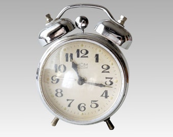 Mid-century silver color alarm clock by MOM Budapest, Hungary