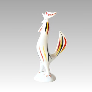 Hollohaza porcelain rooster figurine, mid-century modern minimalist home decor