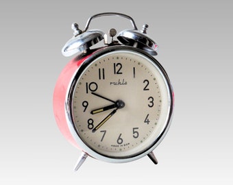 Red mechanical Ruhla alarm clock from East Germany