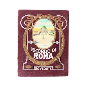 Álbum de fotos desdobrável de Roma, lembrança turística vintage da Itália, guia de viagem, livro colecionável