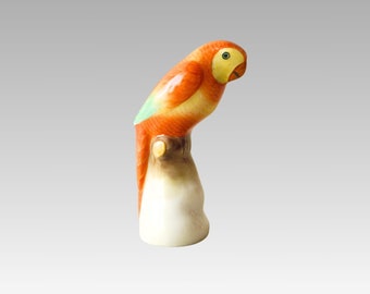 Miniature collectible handpainted Herend porcelain parrot figurine