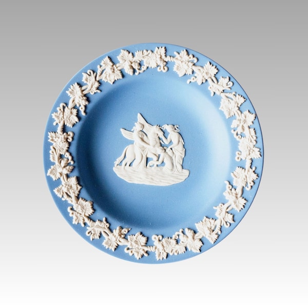 Wedgwood light blue jasperware ring dish with Pegasus, collectible English porcelain