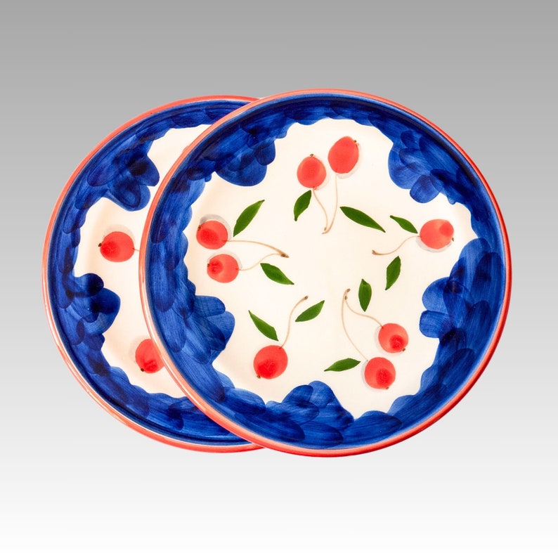 Set of two vintage ceramic plates with cherry pattern image 1