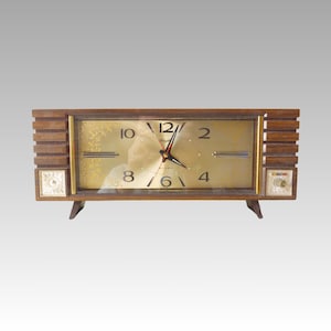 Large mid-century modern Japanese Rythm Bell & Music table clock