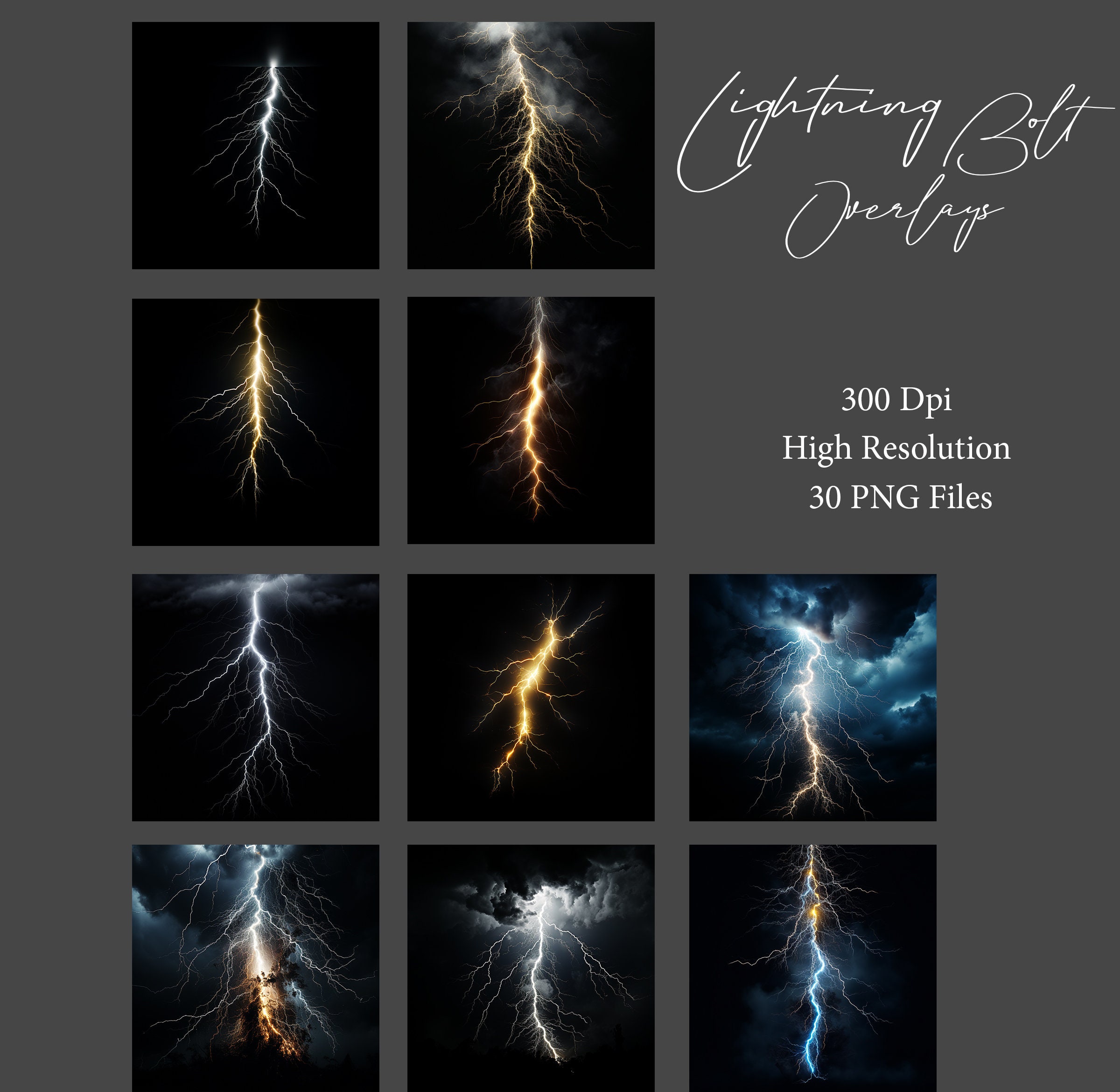 30 Lightning Bolts Overlays, Magic Light Overlays, Photo Overlay, Photo ...