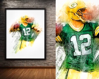 Packers Poster, Aaron Rodgers Poster, Green Bay Packers Canvas Print, Sports Art Print, Football Poster, Man Cave Gift, Kids Decor, gpg