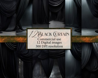 12 Stage Backdrop Black Curtain Backdrops for Fine Art Photography ,Photoshop, Digital Art, Personal And Commercial Use