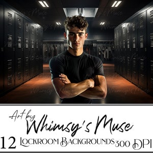 May include: A young man with short brown hair stands in a dark locker room with black lockers on either side of him. He is wearing a black t-shirt and has his arms crossed. The lockers are lined up in rows and the room is dimly lit.
