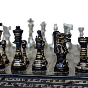 The Marvelous 14&quot; Chess Board with Solid Brass 2.5&quot; Chess pieces complete luxury chess set / luxury brass metal chess set--The Chess Empire