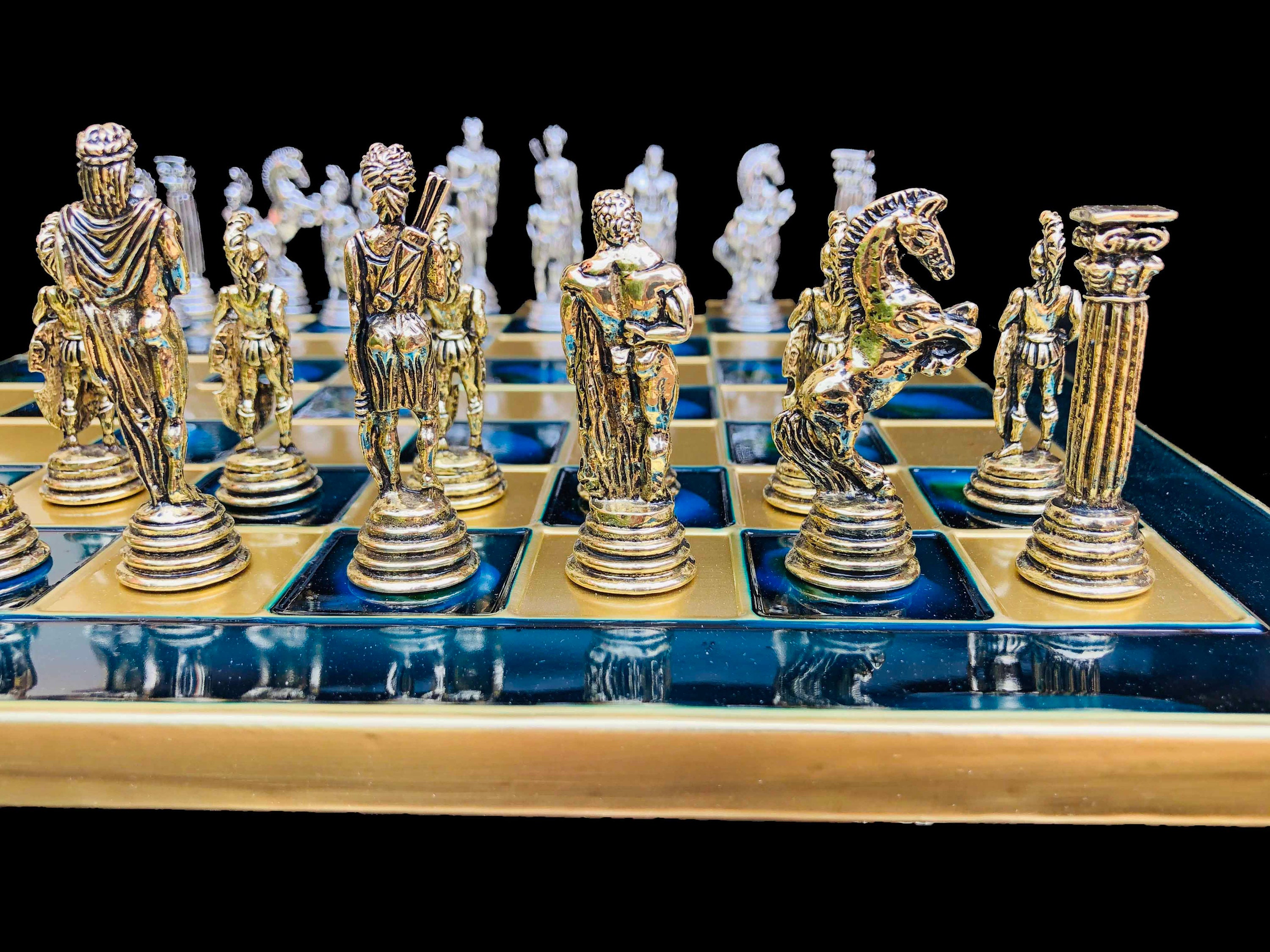 plannen Specialiteit Netto Griekse Krijger compleet schaakspel met 32x32 cm Turquoise - Etsy België