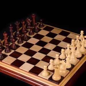 Kings Crown Series exclusive complete chess set Boxwood & African Padauk 4.25&quot; King with 2.25&quot; square chess board chess set-The Chess Empire
