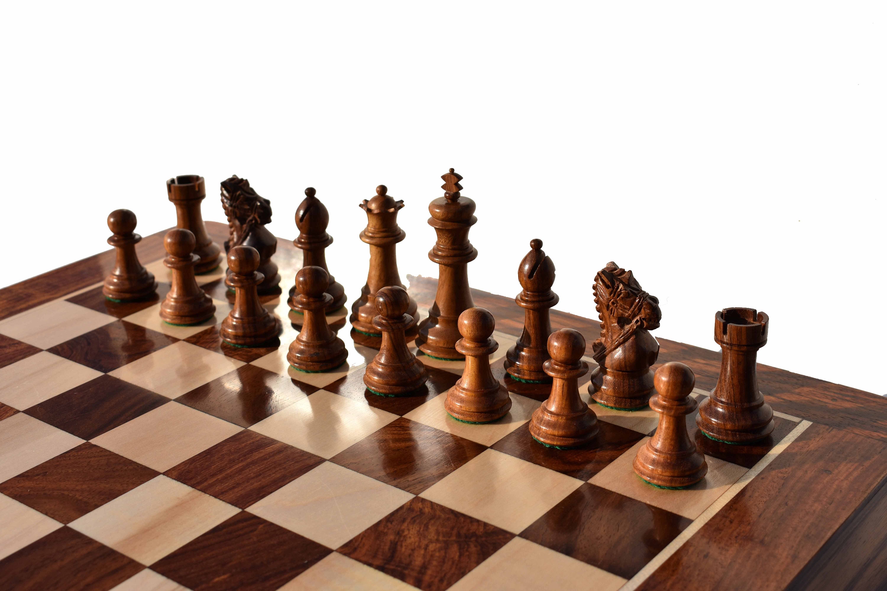 Combo of The Bridle Study Analysis Chess Pieces in Sheesham and Boxwood  with Walnut Maple Wooden