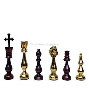King of Castle brass chess pieces Antiqued Brass/ Brass solid brass metal chess set luxury chess pieces 4.25&quot; King --The Chess Empire