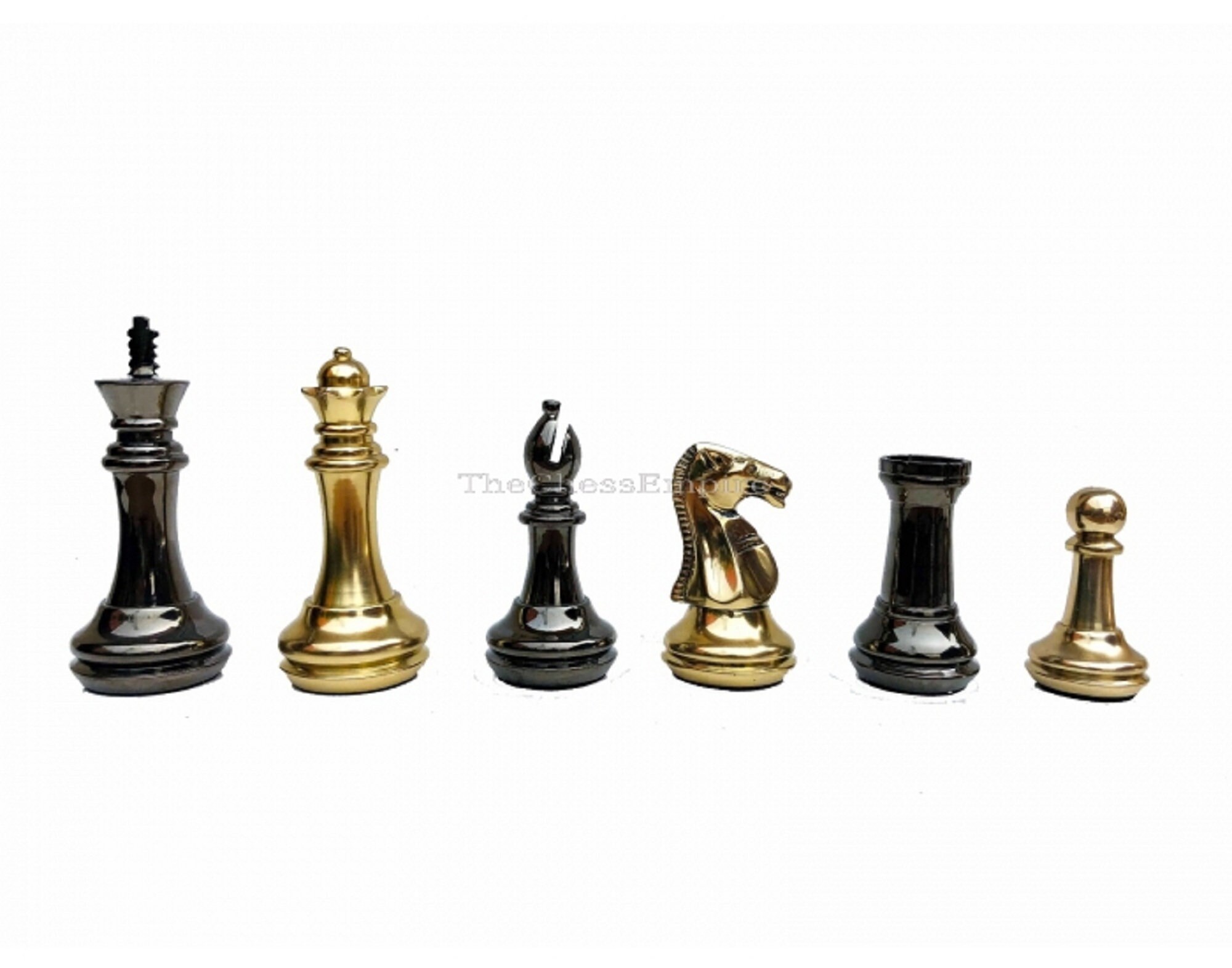 The Exquisite Carved Brass Chess Set  Solid Metal Combo Chess Pieces &  Metal Brass Board Luxury Chess Set 