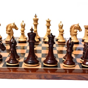 The Barbarian Knight complete luxury wood staunton chess set Boxwood/Rosewood 4.4&quot; king with 2.25&quot; square luxury chess set-The Chess Empire