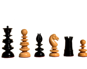 Reproducción atemporal de la serie Calvert de 1840, piezas de ajedrez de lujo de 8,4 cm (3,3 pulgadas) de madera de boj/ébano, con peso considerable - The Chess Empire