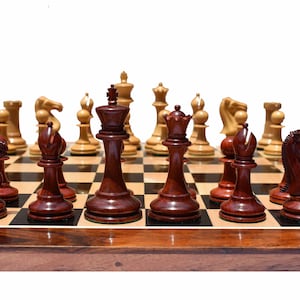 Queens Gambit Series complete chess set Boxwood & Padauk 4&quot; King with 2&quot; square chess board luxury staunton chess set--The Chess Empire