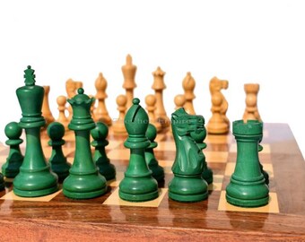 Complete Chess set combo Grandmaster Series Boxwood & Green Gilded Boxwood 3.75" complete luxury staunton wood chess set 18" chess Board