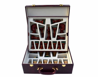 The Executive Series Burgundy Leatherette chess set pieces storage box for 4.25" to 4.75" King chess pieces--The Chess Empire