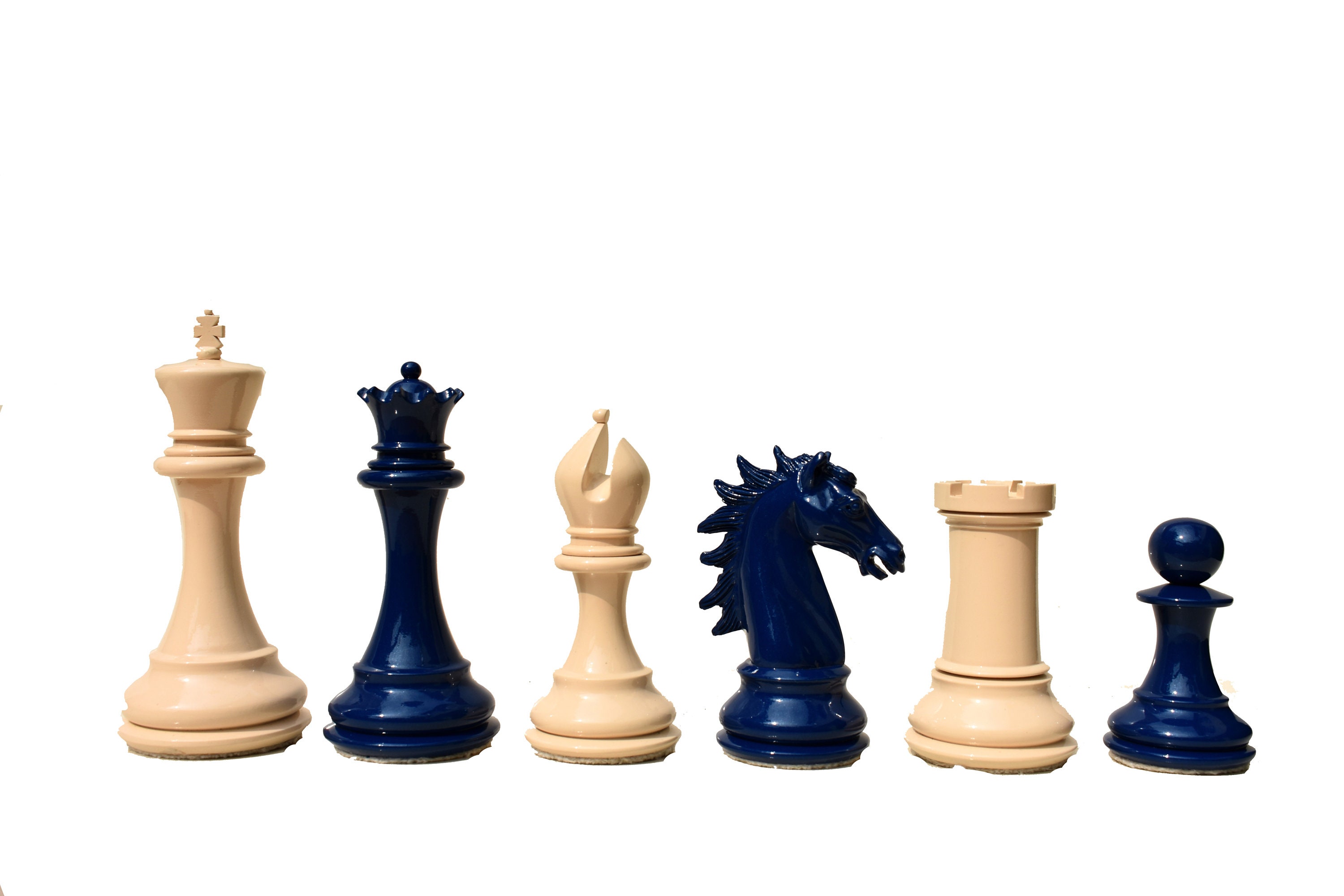 The Emperor Series Chess Pieces , Pearl White & Royal Blue Lacquered, 4.4  King