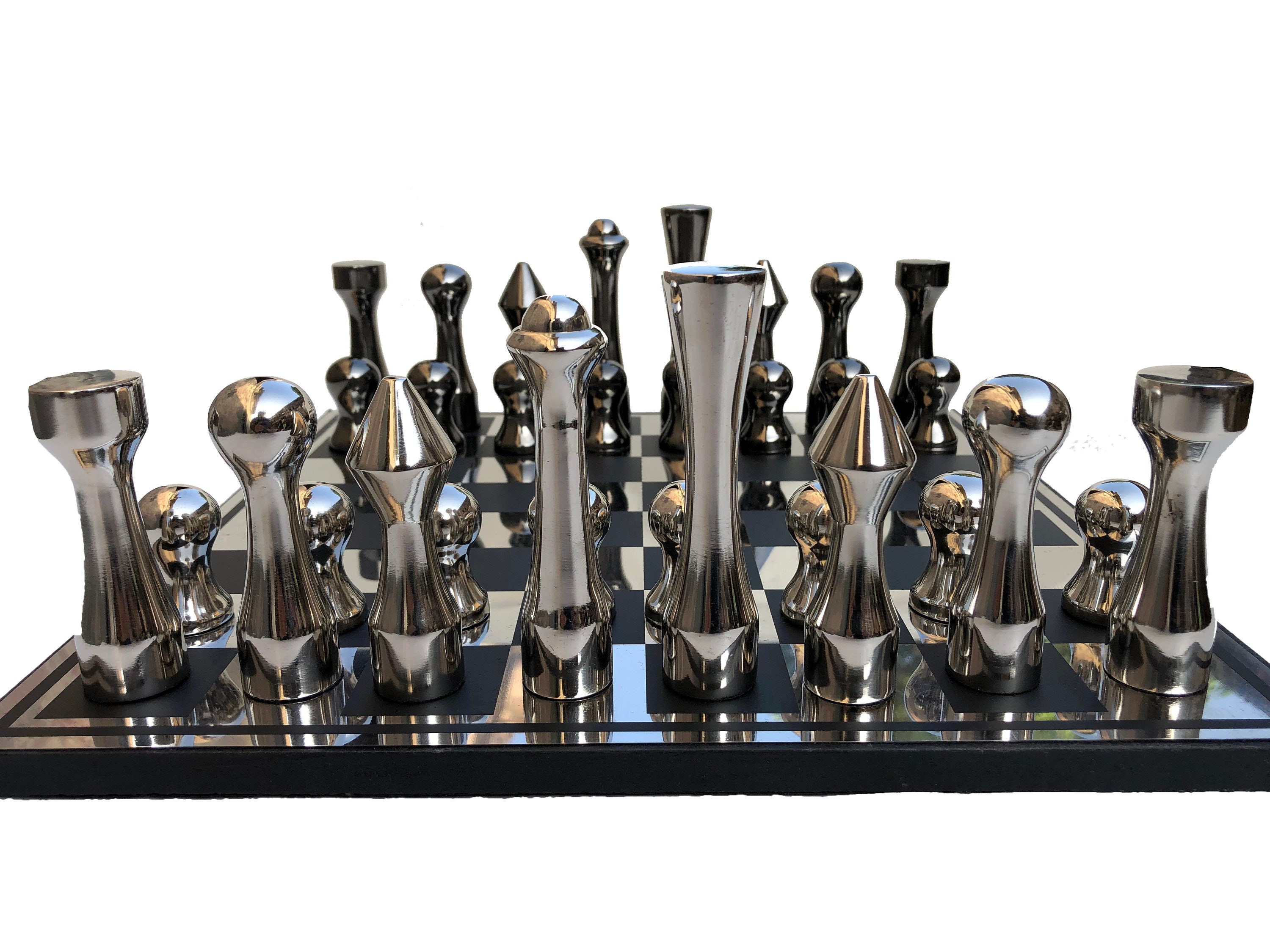 14 ART DECO Metal Chess Board Set Designer King 4 -  UK