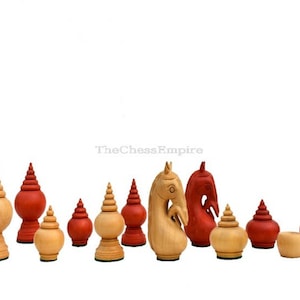 1780 Rare vintage Thai luxury wood antique Chess pieces Boxwood & Red Gilded Boxwood--2.5&quot; King -- The Chess Empire