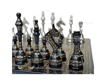 The Castle Carved complete brass chess set 3.5&quot; King Solid metal Chess set pieces & metal Brass Board luxury chess set-The Chess Empire