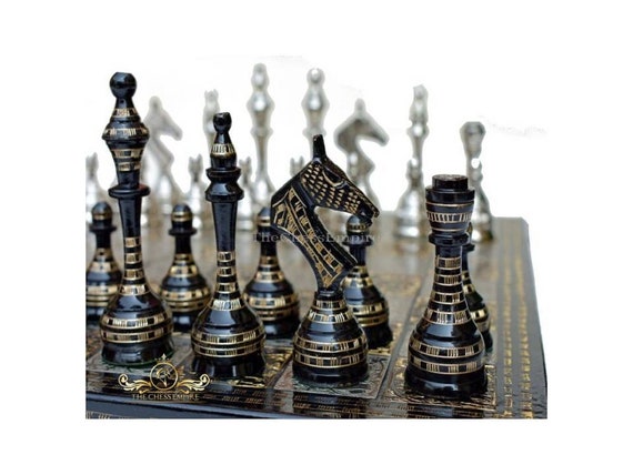 CHESS SET BLACK GLASS BOARD WITH WOODEN STORAGE BOX 14x14 FOR Metal CHESS