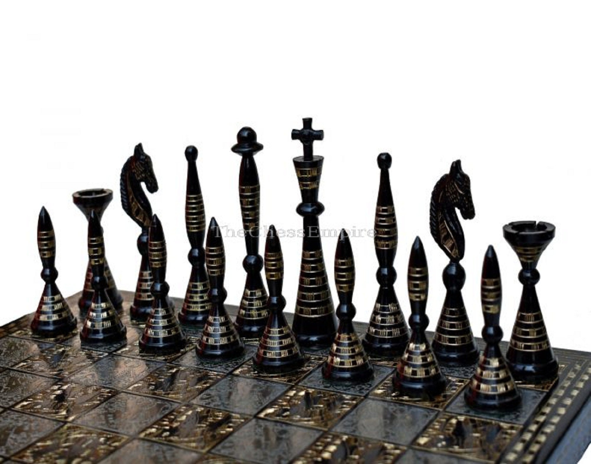 The Palm Art Series Chess set , Silver & Black Coated Brass , 3.5 King  with 12 Brass Chess Board