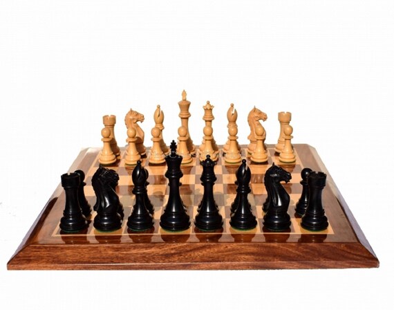 4" Fierce Knight Staunton Chess Pieces Boxwood/Ebonized Taj Chess Store 