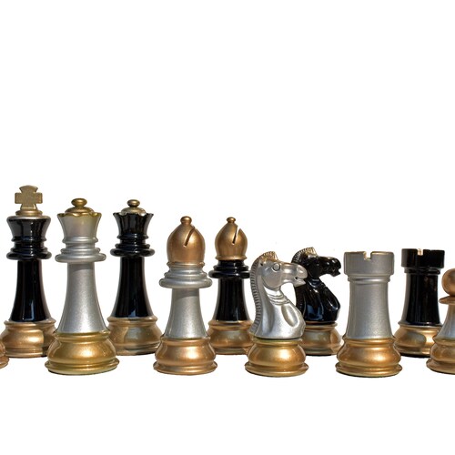 Windsor shops Castle series Black Gold/ silver gold Lacquered luxury wood chess pieces 4