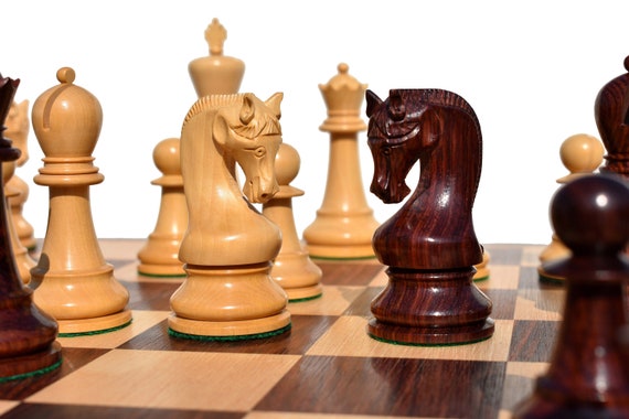 German Knight Plastic Chess Set Brown & Natural Wood Grain Pieces - 3.9  King - The Chess Store