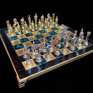 Greek Warrior Complete Chess Set With 32x32 Cm Turquoise Oxidation ...