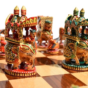 Ambawari 3"King Boxwood Hand Painted luxury wood Chess Pieces artistic theme chess pieces--The Chess Empire
