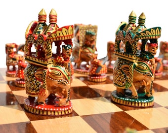 Ambawari 3"King Boxwood Hand Painted luxury wood Chess Pieces artistic theme chess pieces--The Chess Empire