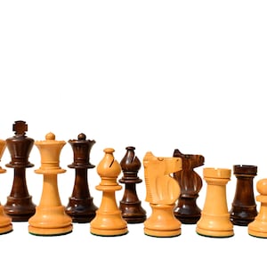 1890 Lardy Staunton antique chess pieces reproduction 3.5&quot; King Boxwood/Glided Brown luxury antique chess pieces-The Chess Empire