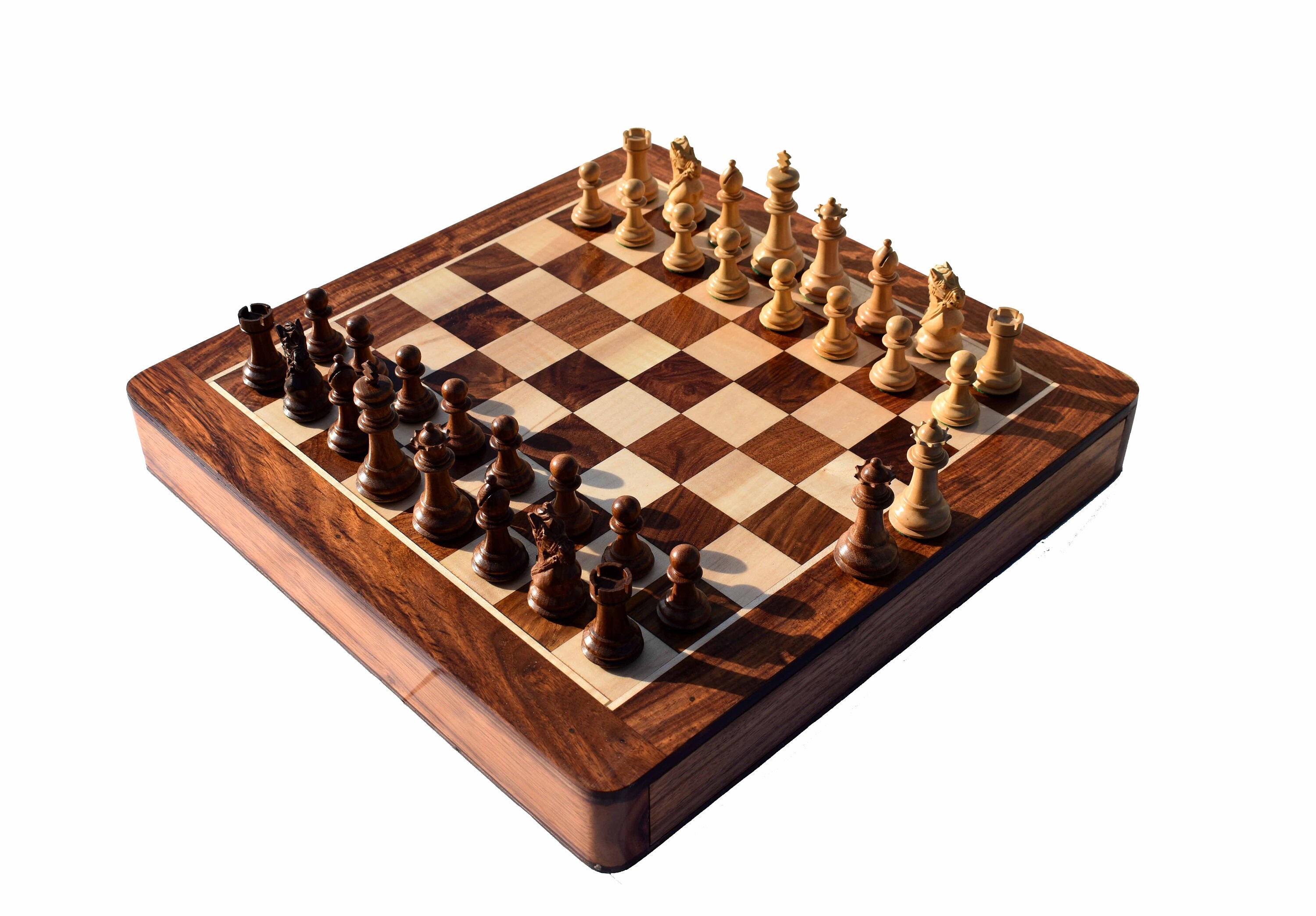 Combo of The Bridle Study Analysis Chess Pieces in Sheesham and Boxwood  with Walnut Maple Wooden Chess Board - 3.2 King