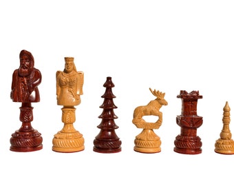 Santa Clause Series luxury wood chess pieces 5.5" king Boxwood & Padauk exclusive wood chess pieces-The Chess Empire