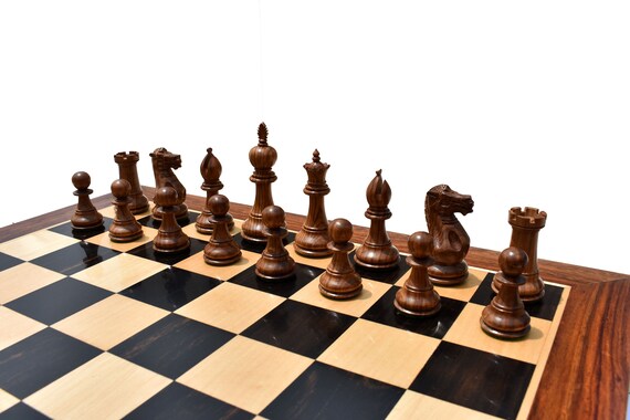 French Lardy Staunton Chess Set Golden Rosewood & Boxwood Pieces with  Walnut Chess Box - 3.25 King