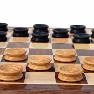 Tournament Series luxury wood checkers Pieces Boxwood & Ebonized 1.75&quot; with Maple Storage Box checkers --The Chess Empire