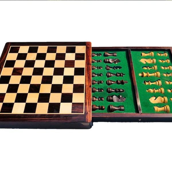 10" Square luxury chess set magnetic Rosewood & Canadian Maple complete travelling chess set  -The Chess Empire