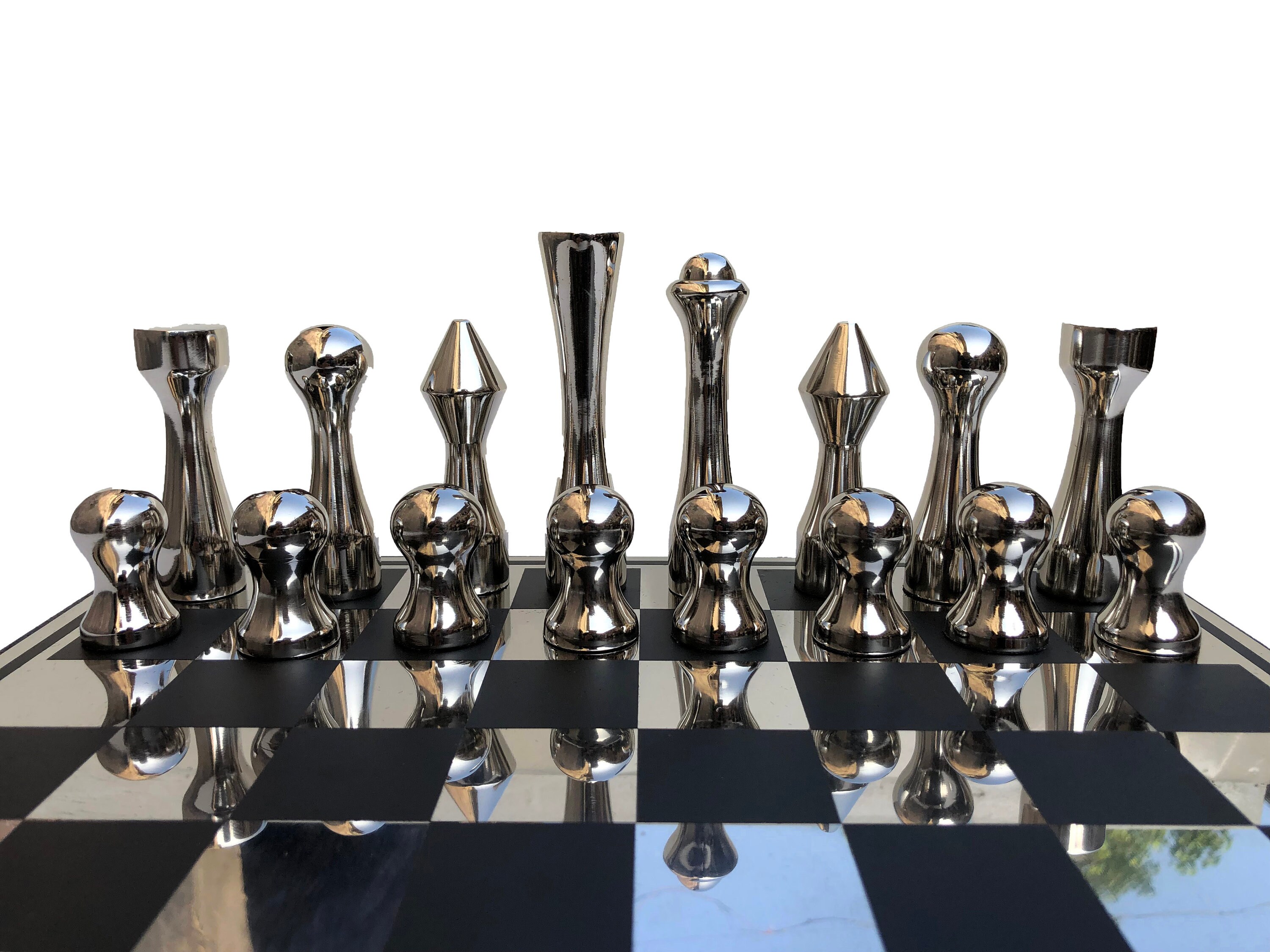 14 ART DECO Metal Chess Board Set Designer King 4 -  UK