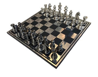 Nouveau jeu d’échecs en métal Staunton Complete Pièces d’échecs en aluminium de 3,25 « avec échiquier de 14 » x 14 » avec pièces d’échecs en métal - The Chess Empire