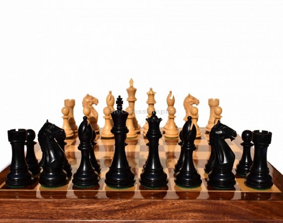 The French Knight - Black and Natural Boxwood Chess Pieces - 3.75